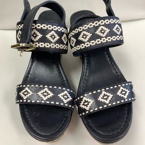 Tory Burch Tribal Navy and White Wedges